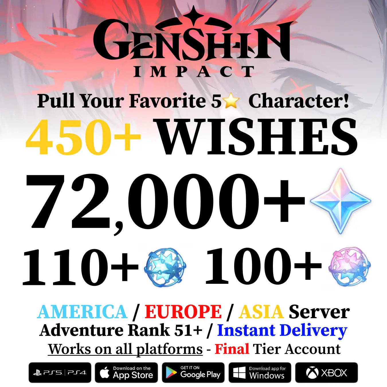 Genshin Impact Reroll Account with Wishes
