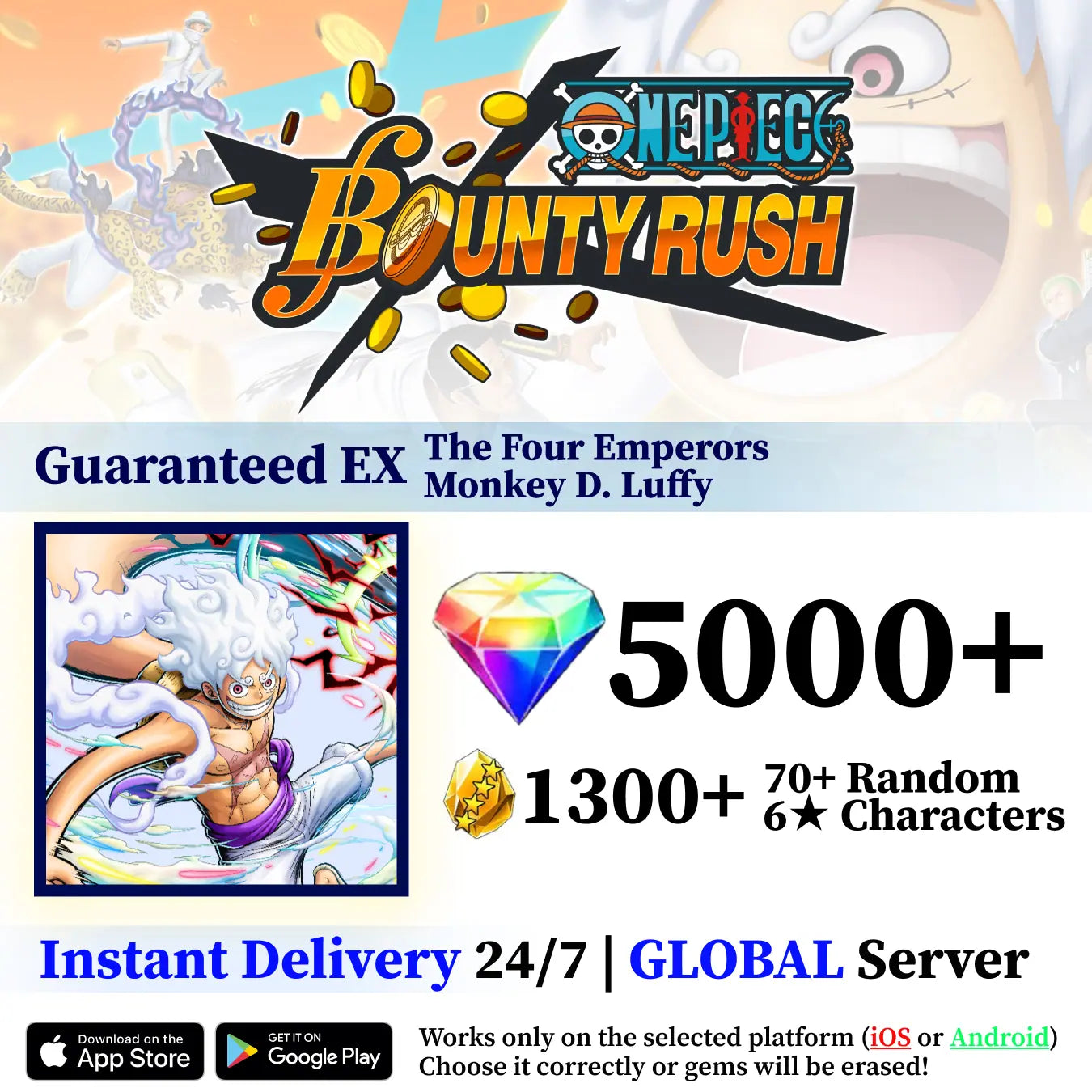 The Four Emperors Monkey D. Luffy OPBR Starter Reroll Account
