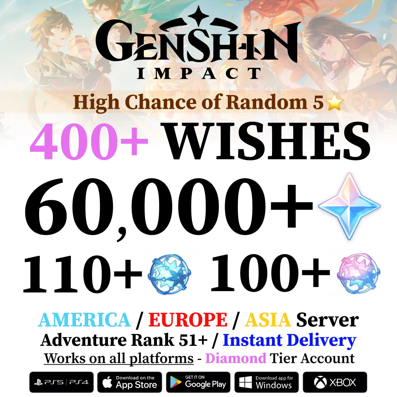 Genshin Impact Account with 40.000-80.000+ Primogems